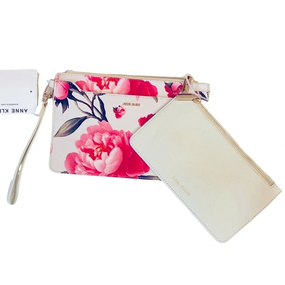 2 Piece: ANNE KLIEN 1) Floral & 1) Cream Wristlet Set, NWT